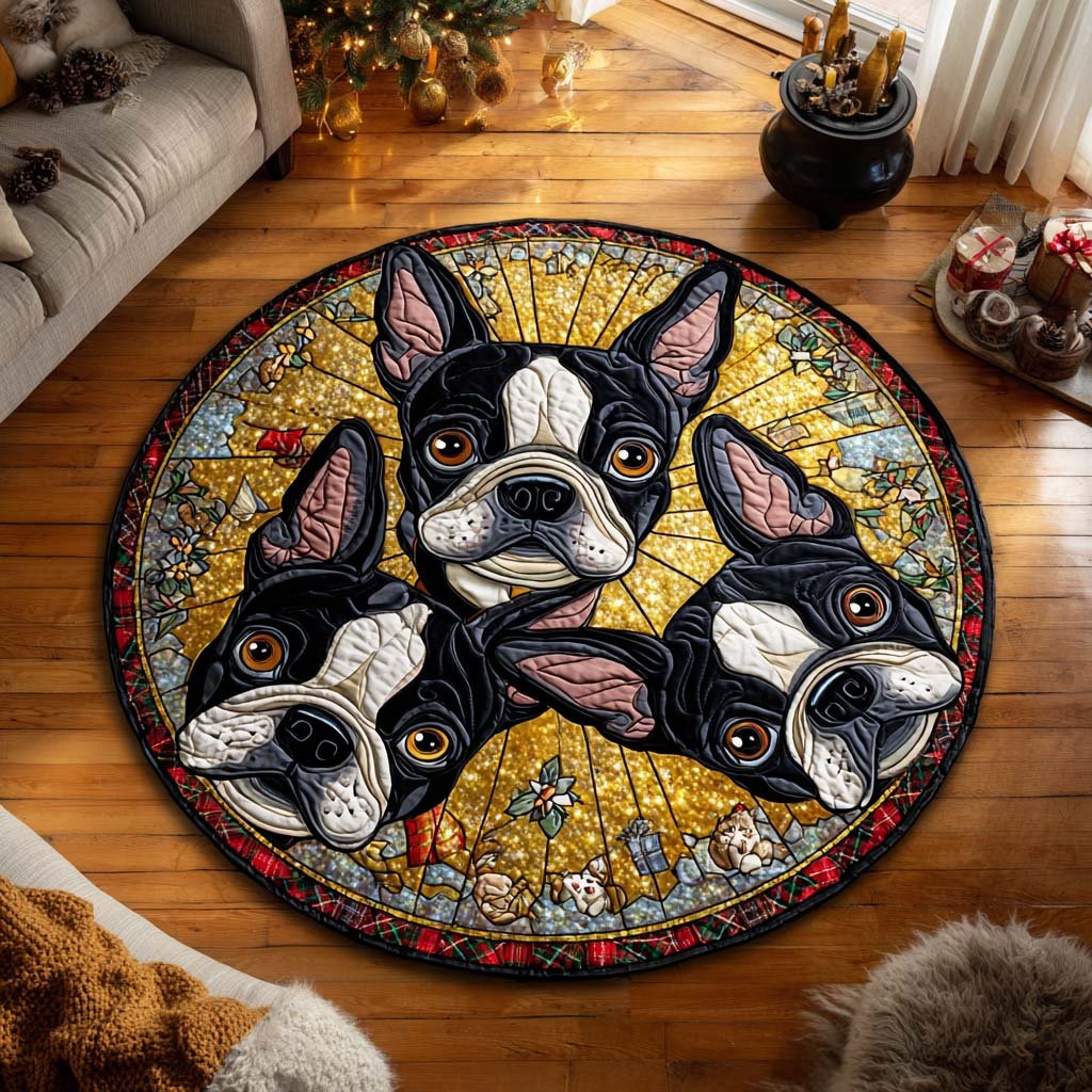 Boston Festive Trio Round Mat Rug - washable non-slip printed rug