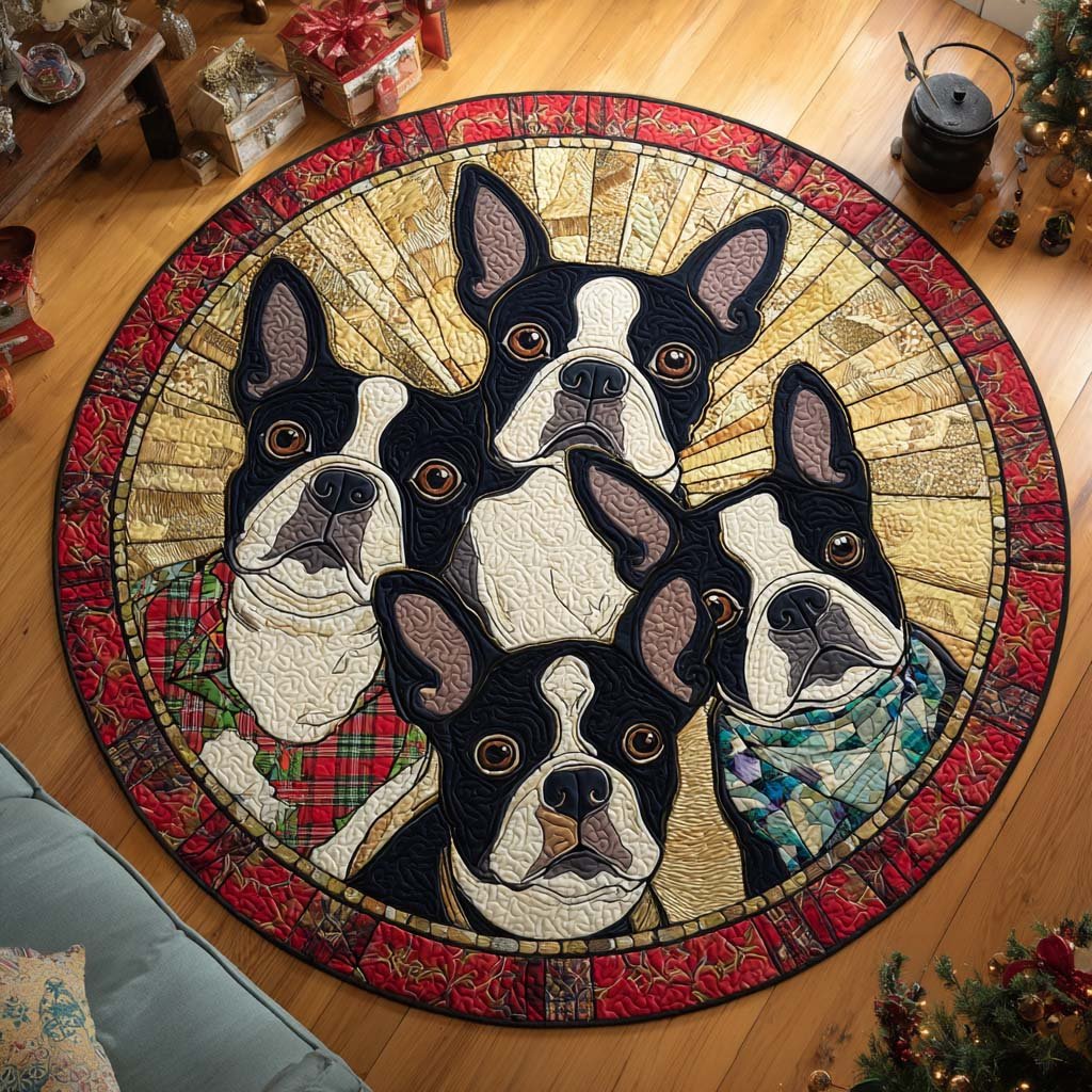 Boston Holiday Quartet Christmas Round Mat Rug - washable non-slip printed rug
