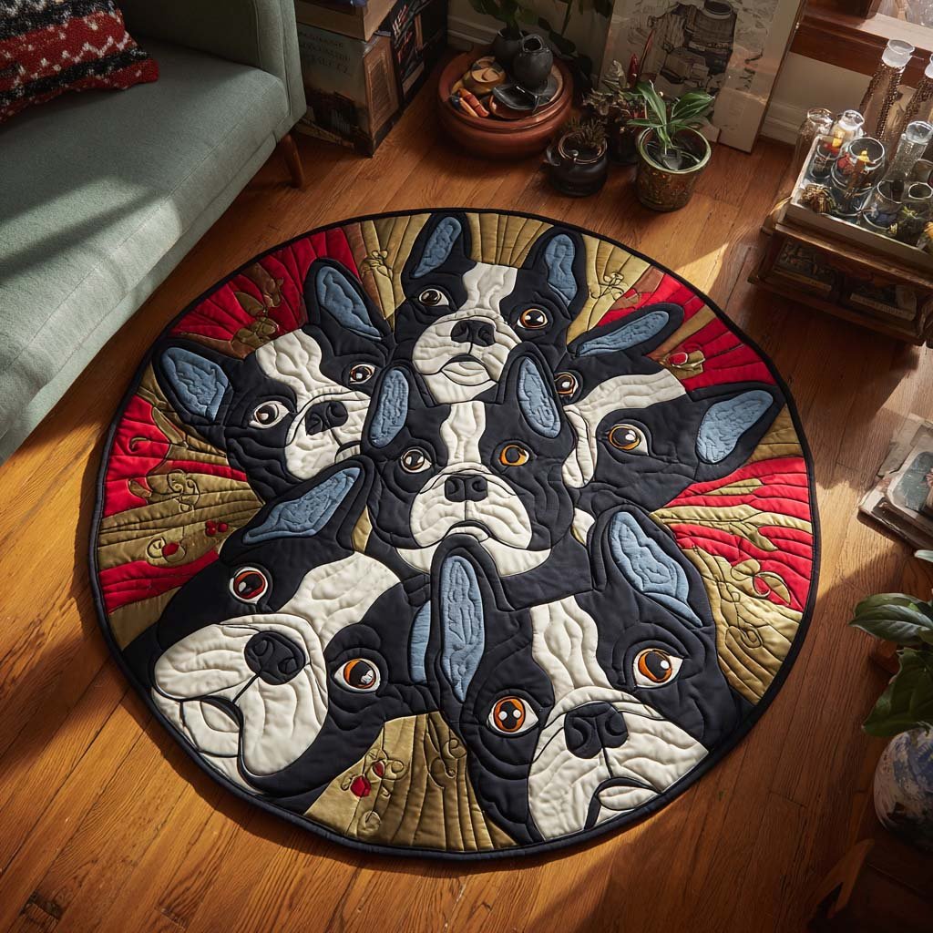 Boston Pop Art Round Mat Rug - washable non-slip printed rug