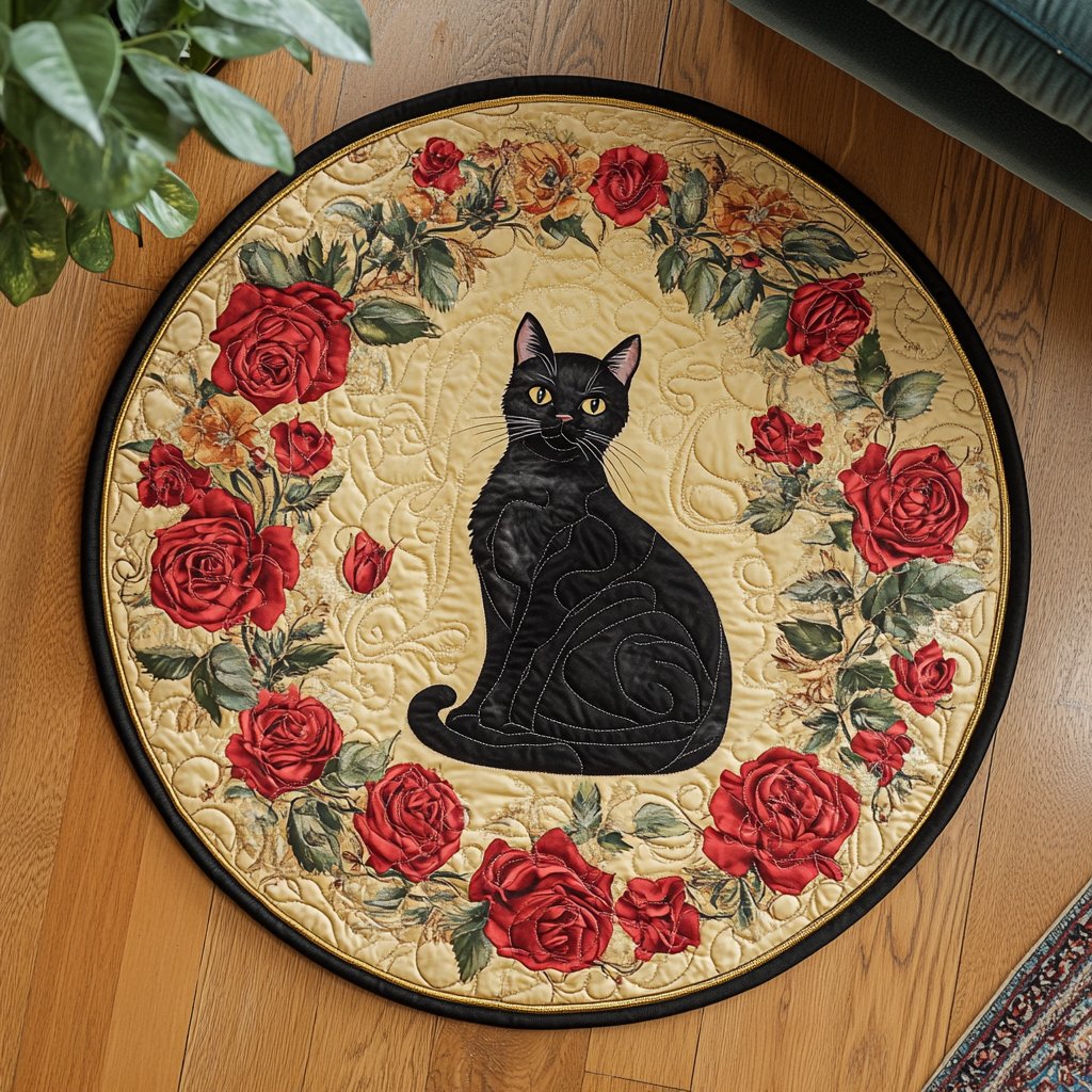 Botanic Cat Round Mat Rug - washable non-slip printed rug