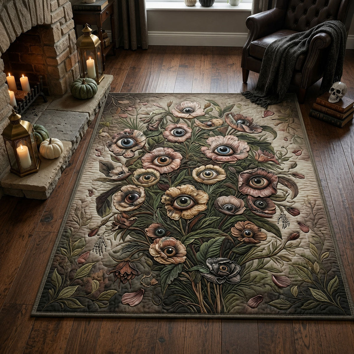 Botanical Goth area rug in a living room