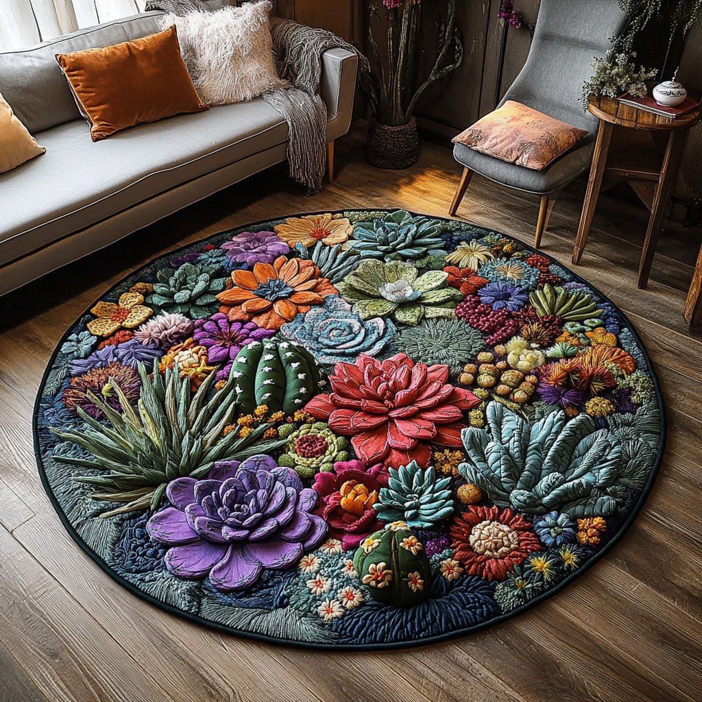Botanical Oasis Round Mat Rug - washable non-slip printed rug