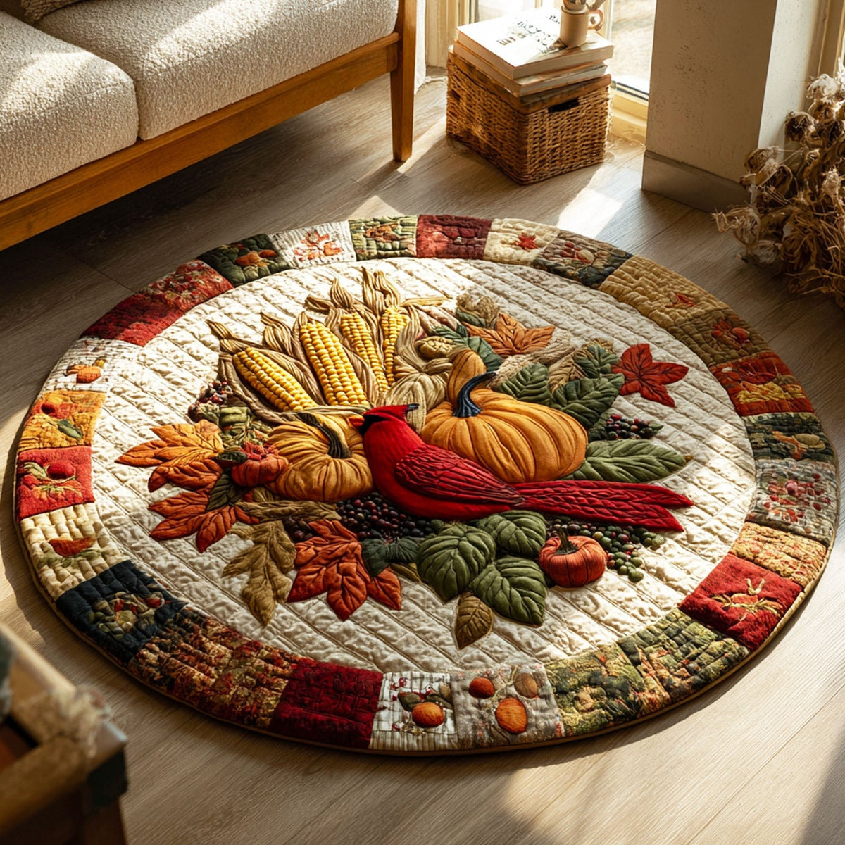 Bountiful Blessings Round Mat Rug - washable non-slip printed rug