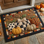 Bow Pumpkin Trio Doormat - Seasonal Holiday Design | Printed Welcome Doormat