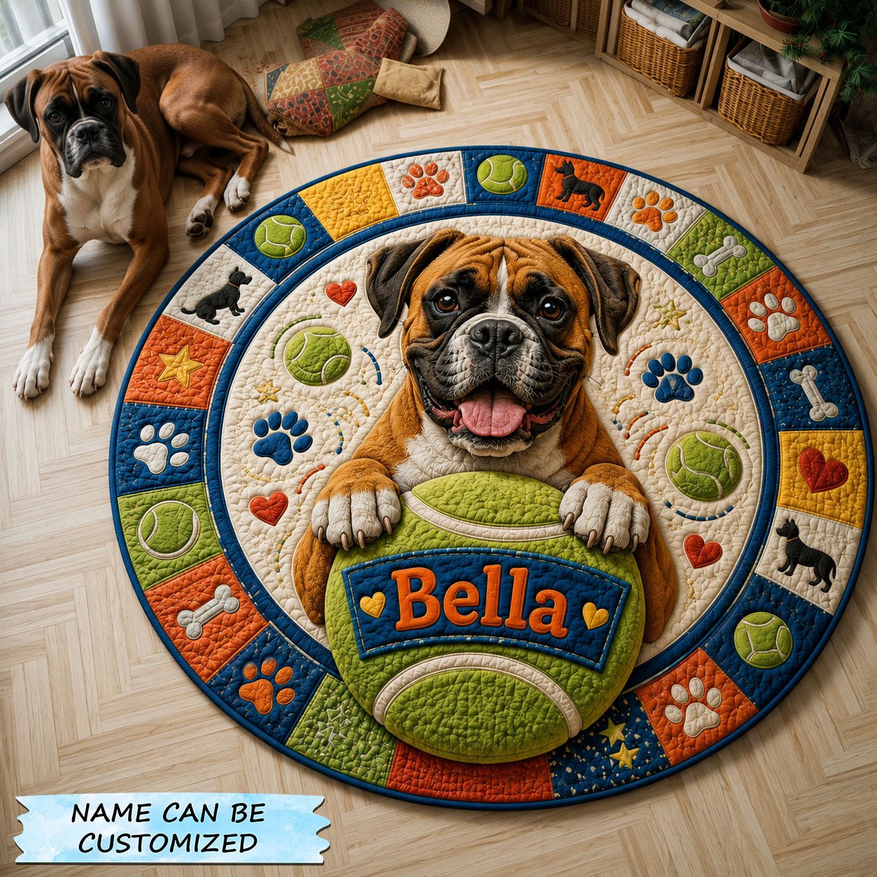 Boxer Tennis Ball Champion QTCUZ Round Mat Rug - Nature Design | Serene Home Decor