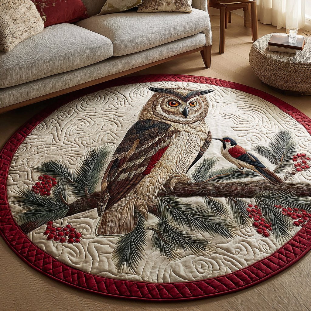 Branch Owl Perch Round Mat Rug - washable non-slip printed rug