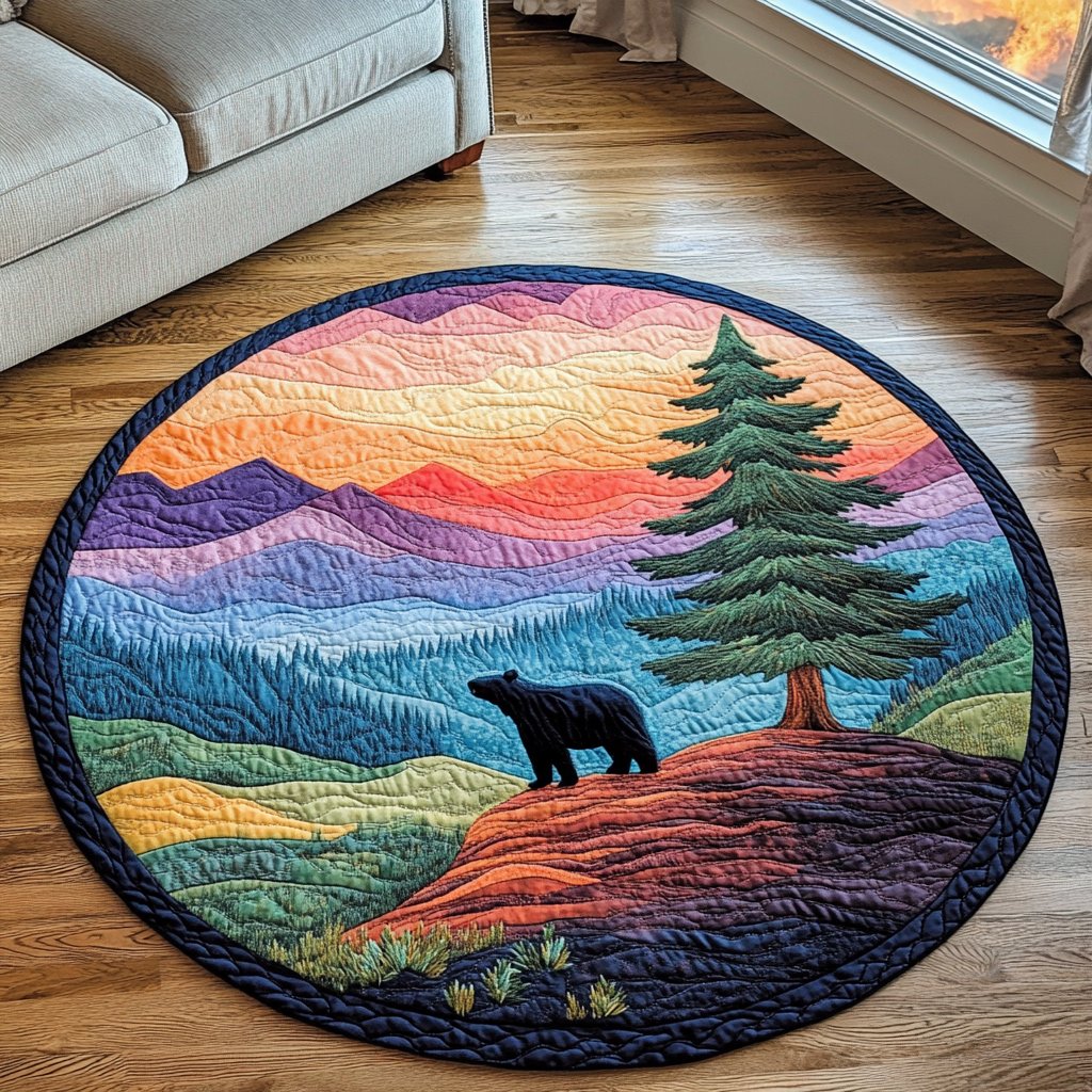 Brave Bear Round Mat Rug - washable non-slip printed rug