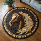 Brave Horse Round Mat Rug - washable non-slip printed rug