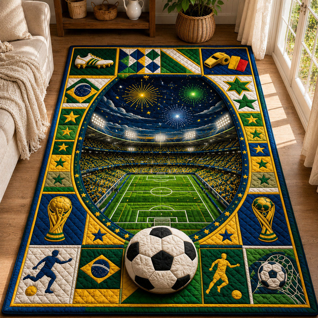 Brazil Victory Stadium area rug in a living room