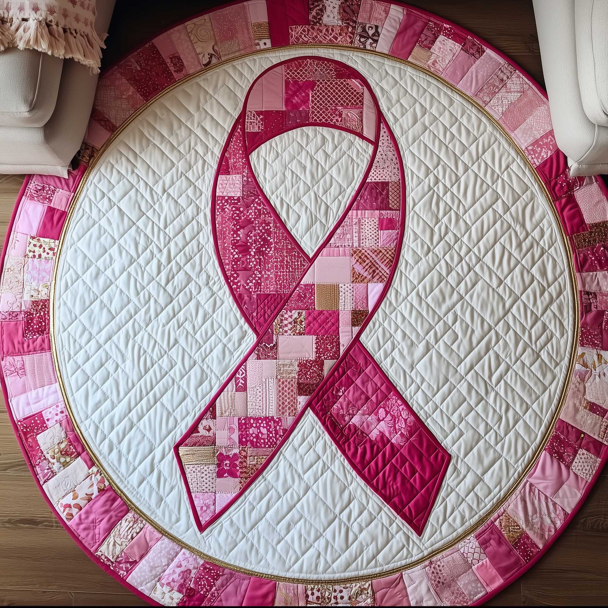 Breast Cancer Ribbon Round Mat Rug