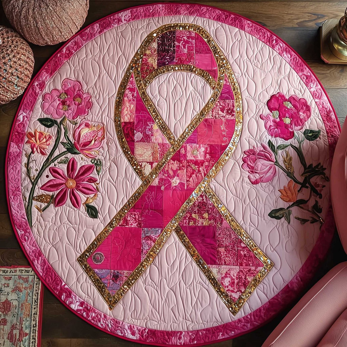 Breast Cancer Ribbon Round Mat Rug - Nature Design | Serene Home Decor