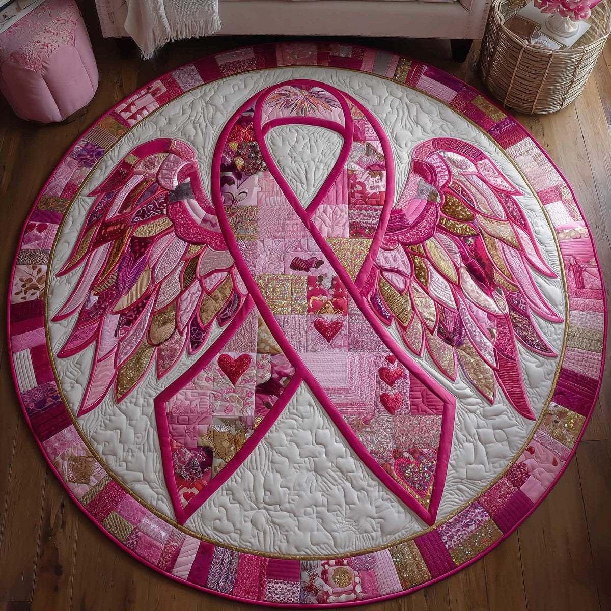 Breast Cancer Ribbon Round Mat Rug - Nature Design | Serene Home Decor