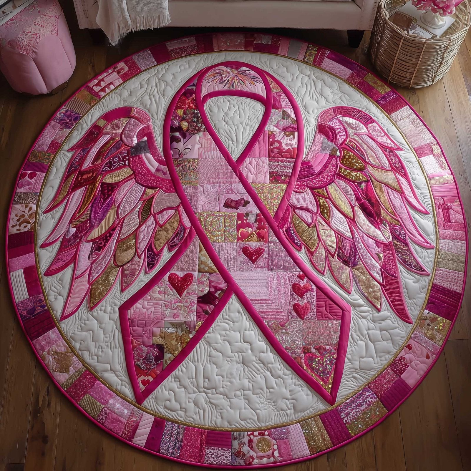 Breast Cancer Ribbon Round Mat Rug - Nature Design | Serene Home Decor