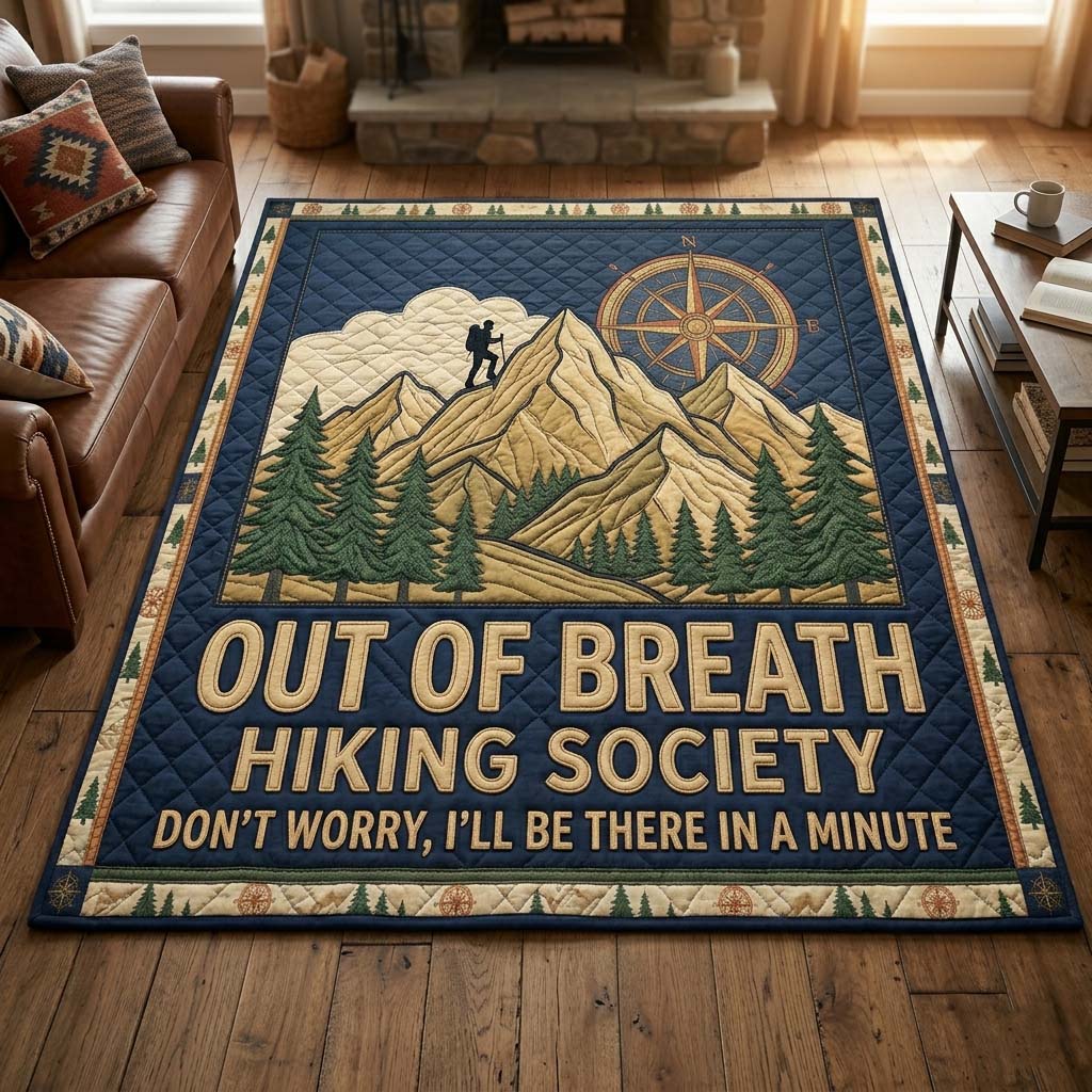 Breathless Hiker area rug in a living room