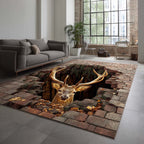 Brick Cave Deer area rug in a living room