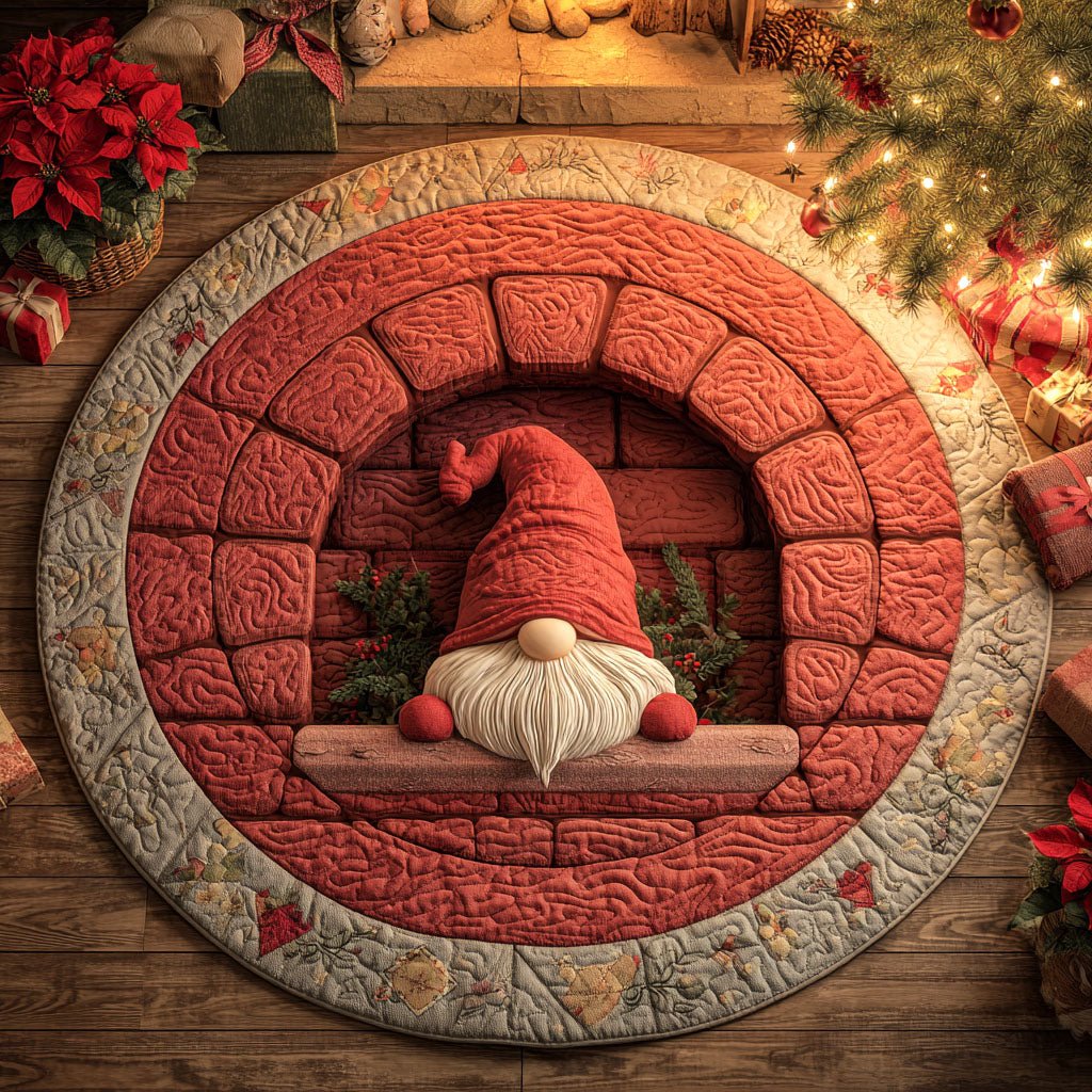 Brick Gnome Round Mat Rug - washable non-slip printed rug