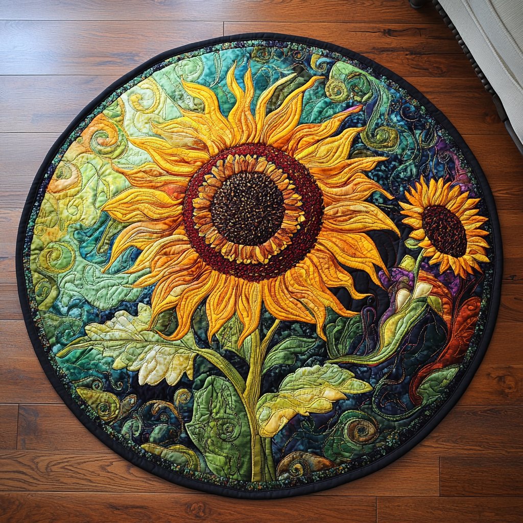 Bright Horizon Round Mat Rug - washable non-slip printed rug
