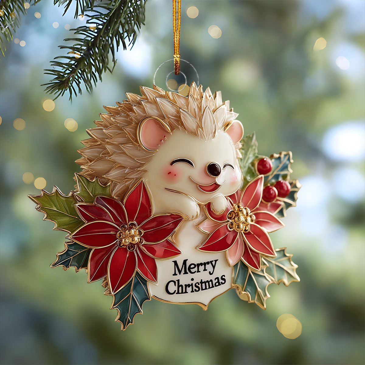 Poinsettia Hedgehog Christmas Ornament