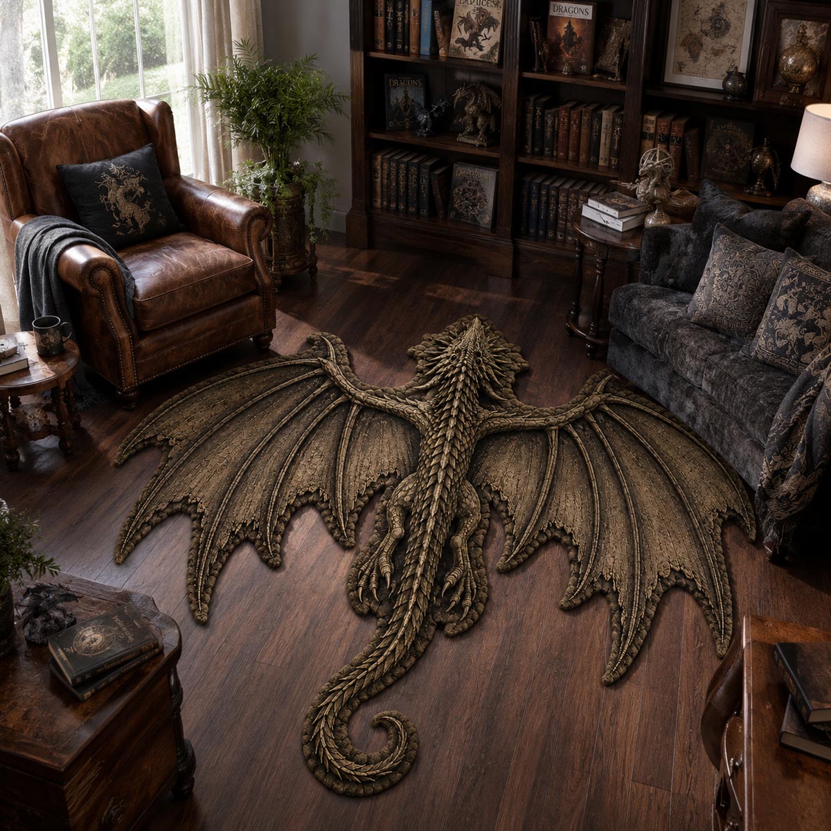Bronze Shadow Drake Custom Shape Area Rug - Nature Design | Die-Cut Non-Slip Rug - washable non-slip printed rug