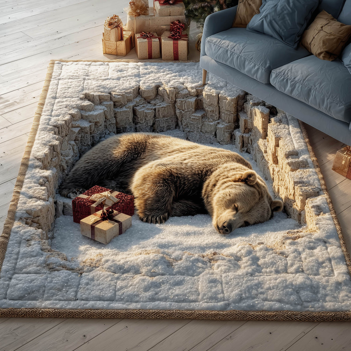 Brown Bear area rug in a living room