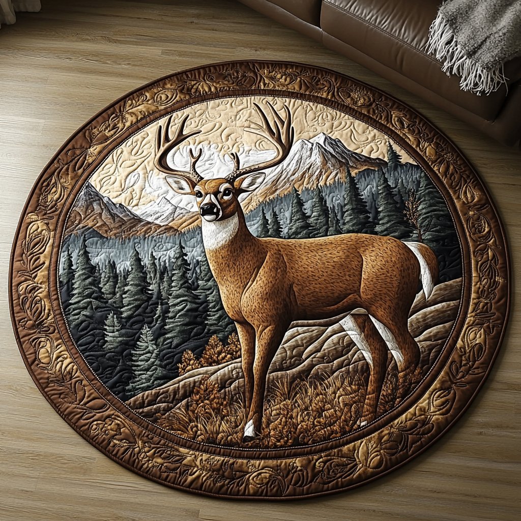 Buck Charm Round Mat Rug - washable non-slip printed rug