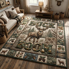 Buck Hunting area rug in a living room