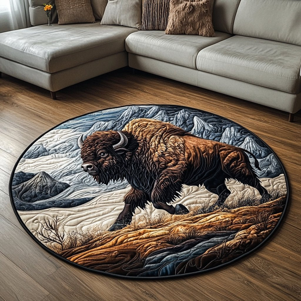 Buffalo Bliss Round Mat Rug - washable non-slip printed rug