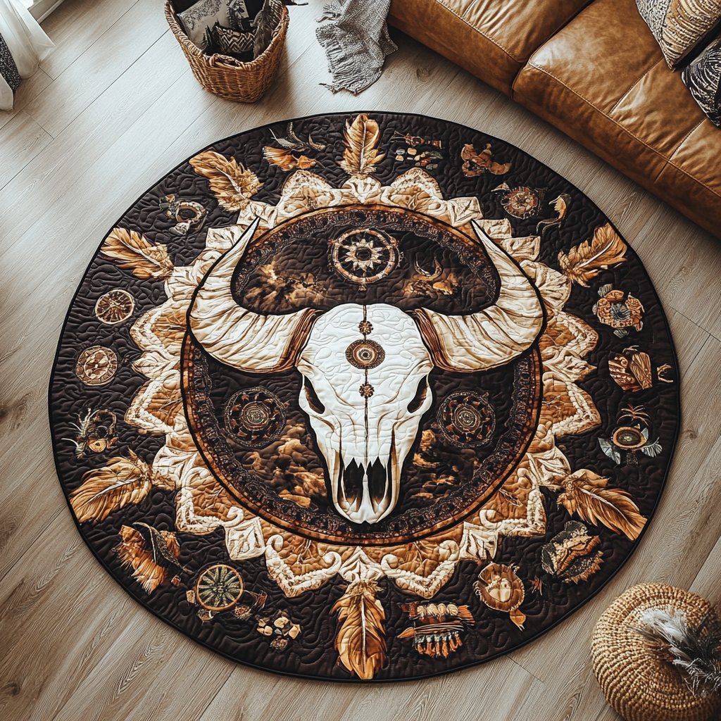Buffalo Circle Round Mat Rug - washable non-slip printed rug