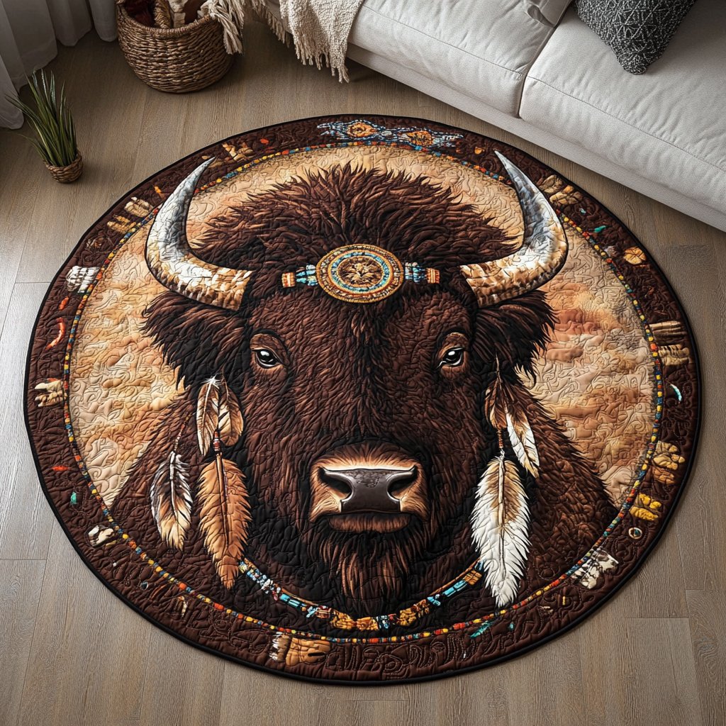 Buffalo Spirit Round Mat Rug - washable non-slip printed rug