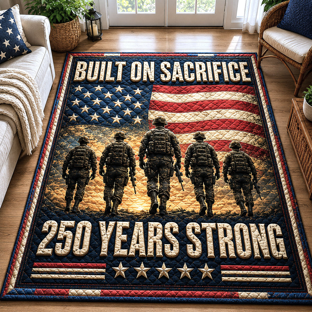 USA 250th Anniversary area rug in a living room