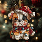 Bulldog Santa Light Scarf Christmas Ornament