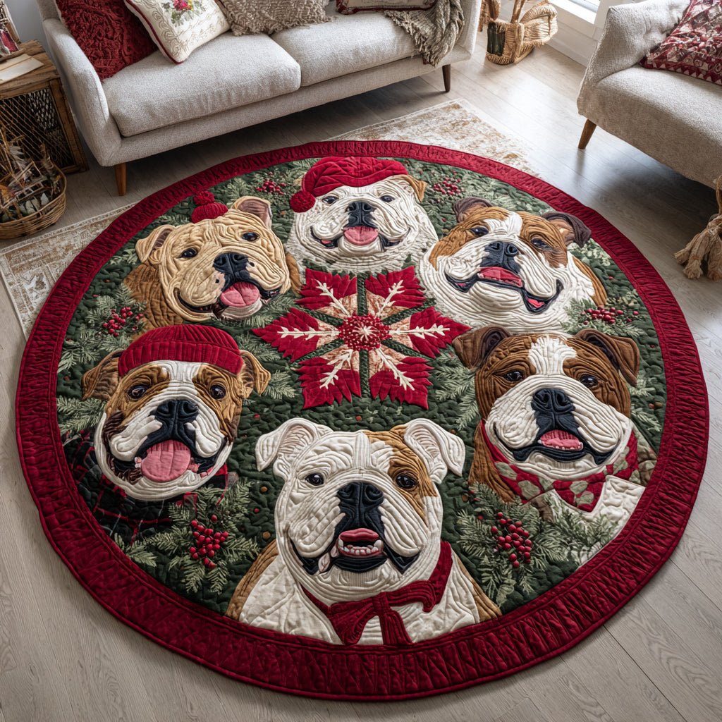 Bulldog Charm Round Mat Rug - washable non-slip printed rug