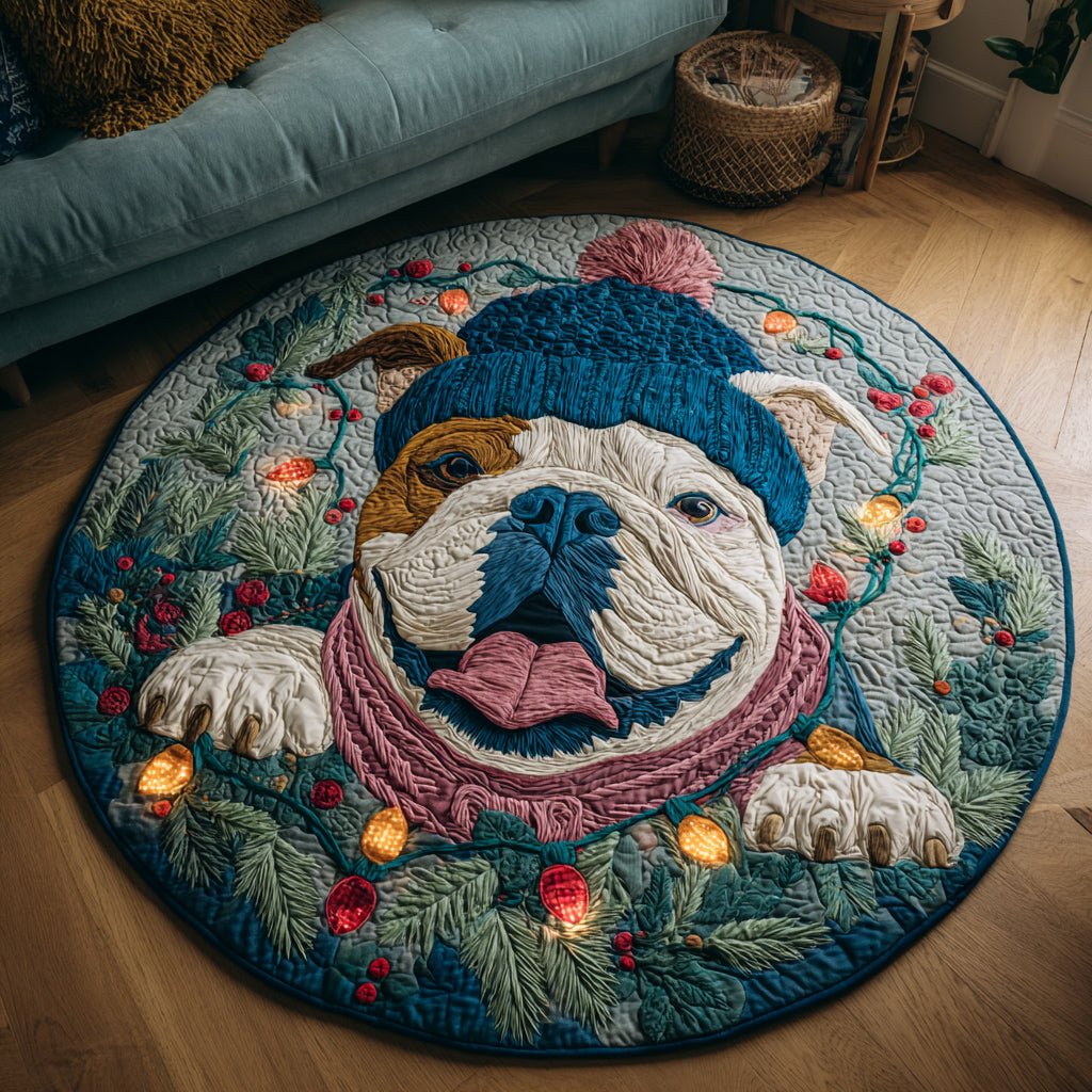 Bulldog Cozy Round Mat Rug - washable non-slip printed rug