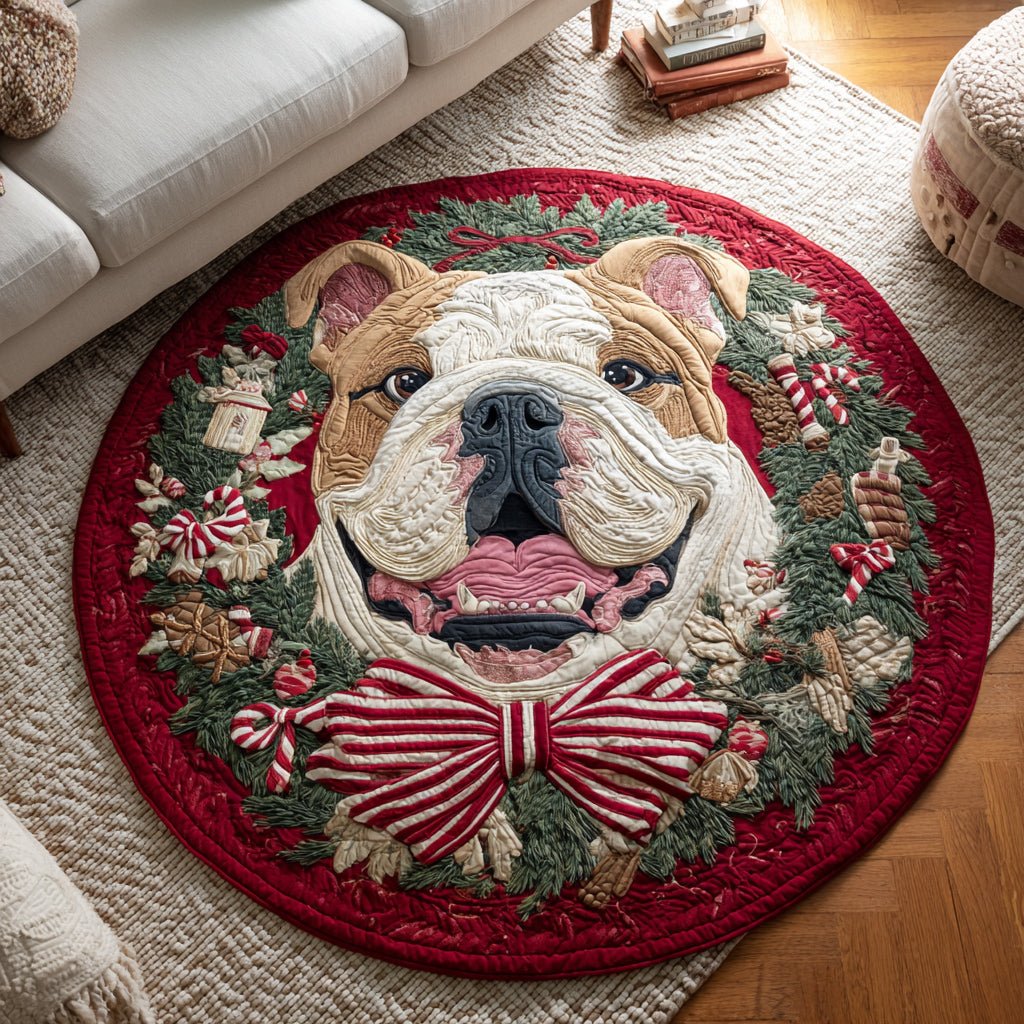 Bulldog Grin Round Mat Rug - washable non-slip printed rug