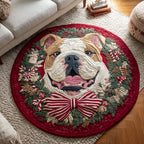 Bulldog Grin Round Mat Rug - washable non-slip printed rug