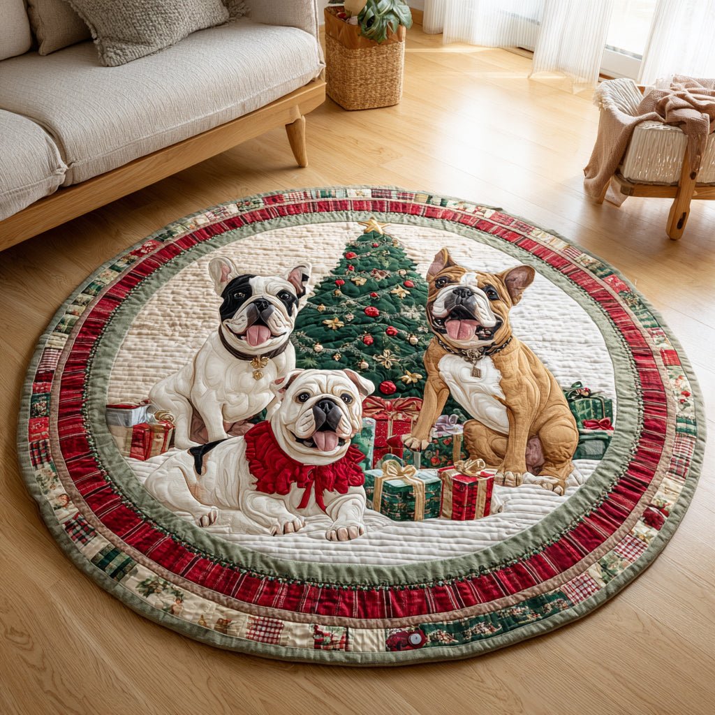 Bulldog Guardian Round Mat Rug - washable non-slip printed rug