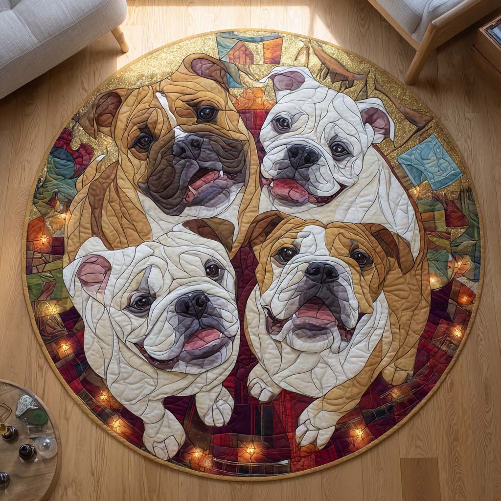 Bulldog Merry Quartet Round Mat Rug - washable non-slip printed rug