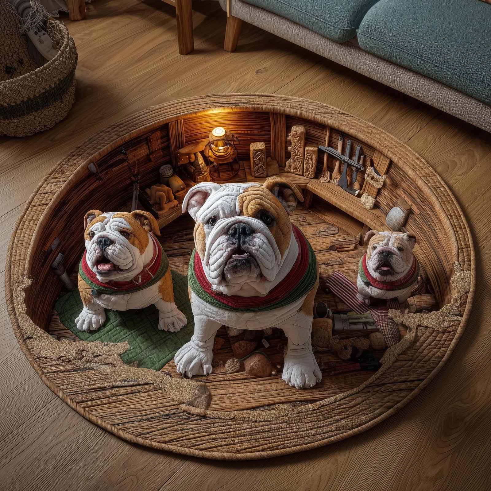 Bulldog Workshop Round Mat Rug - washable non-slip printed rug