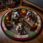Bulldog Workshop Round Mat Rug - Cute Pet Design | Animal Printed Home Decor