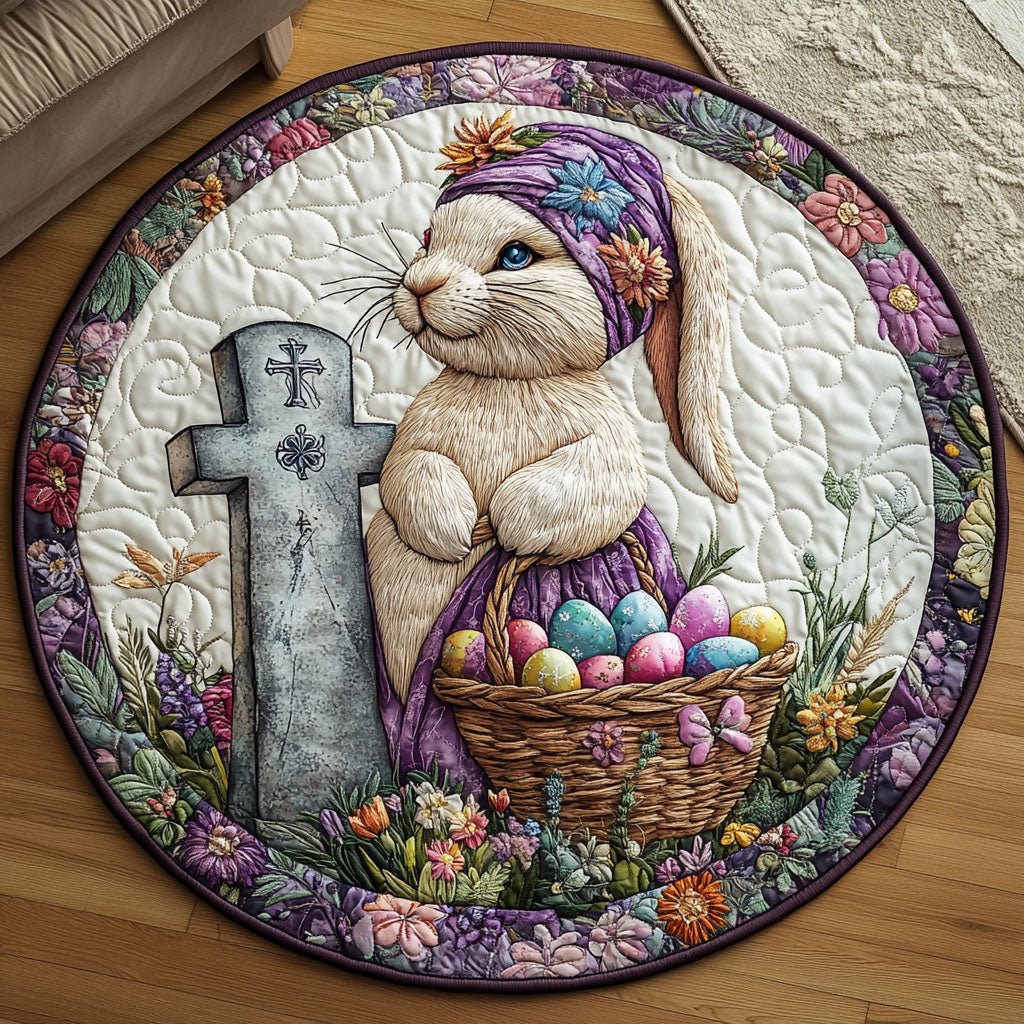Bunny Blessings Round Mat Rug - washable non-slip printed rug