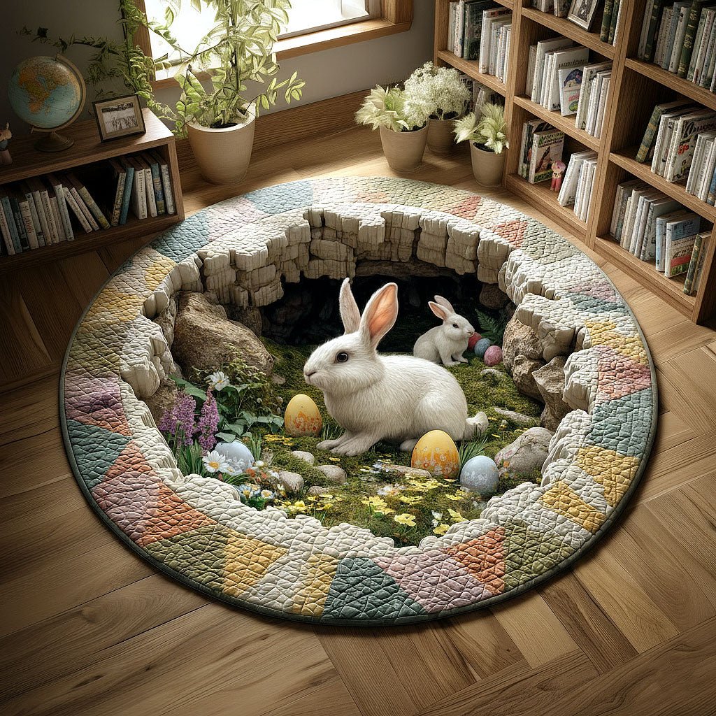 Bunny Bloom Round Mat Rug - washable non-slip printed rug