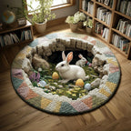 Bunny Bloom Round Mat Rug - washable non-slip printed rug