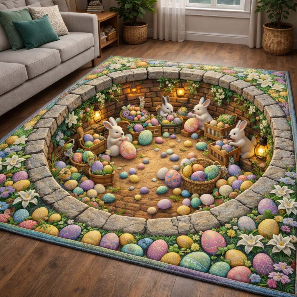 Bunny Burrow area rug in a living room