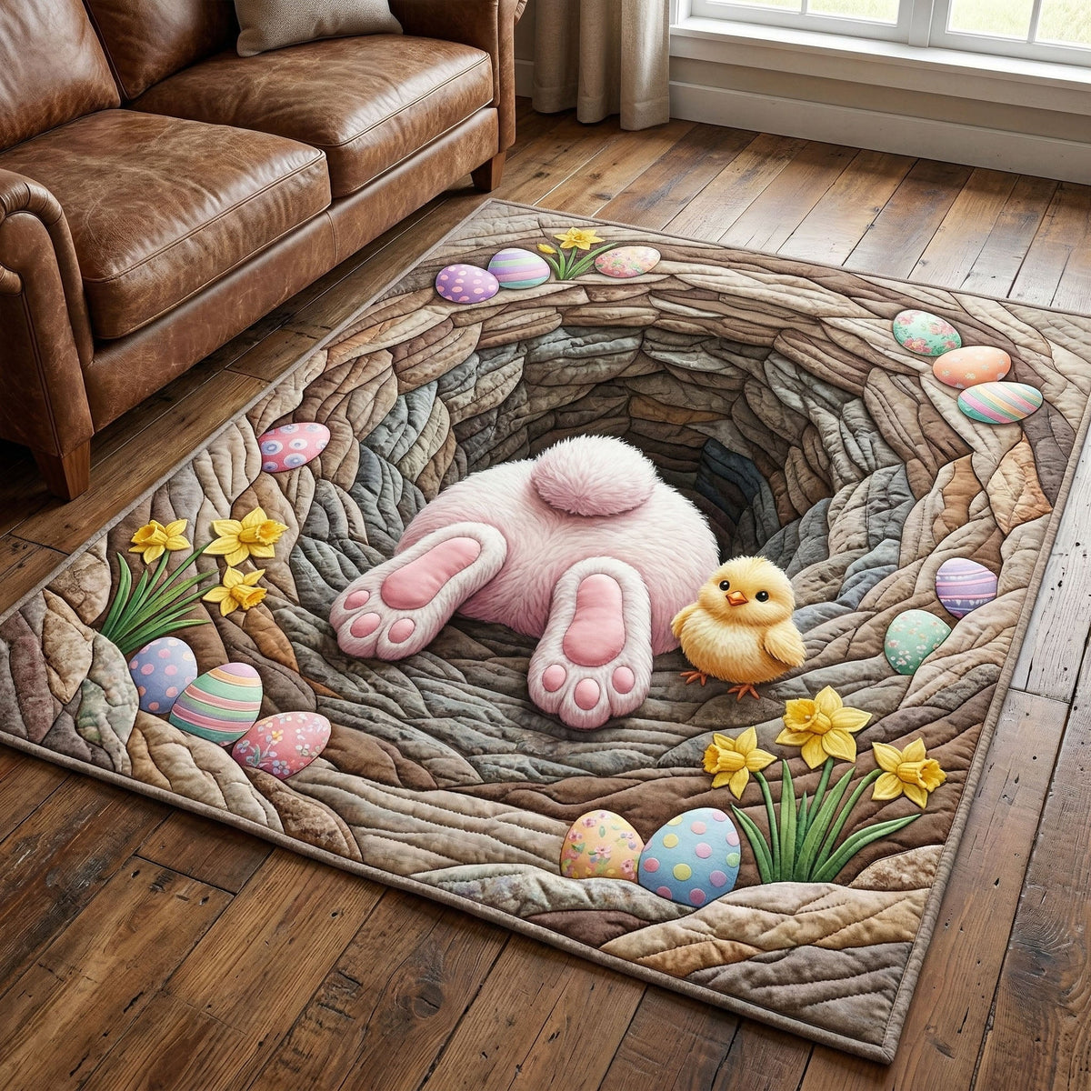 Bunny Burrow area rug in a living room