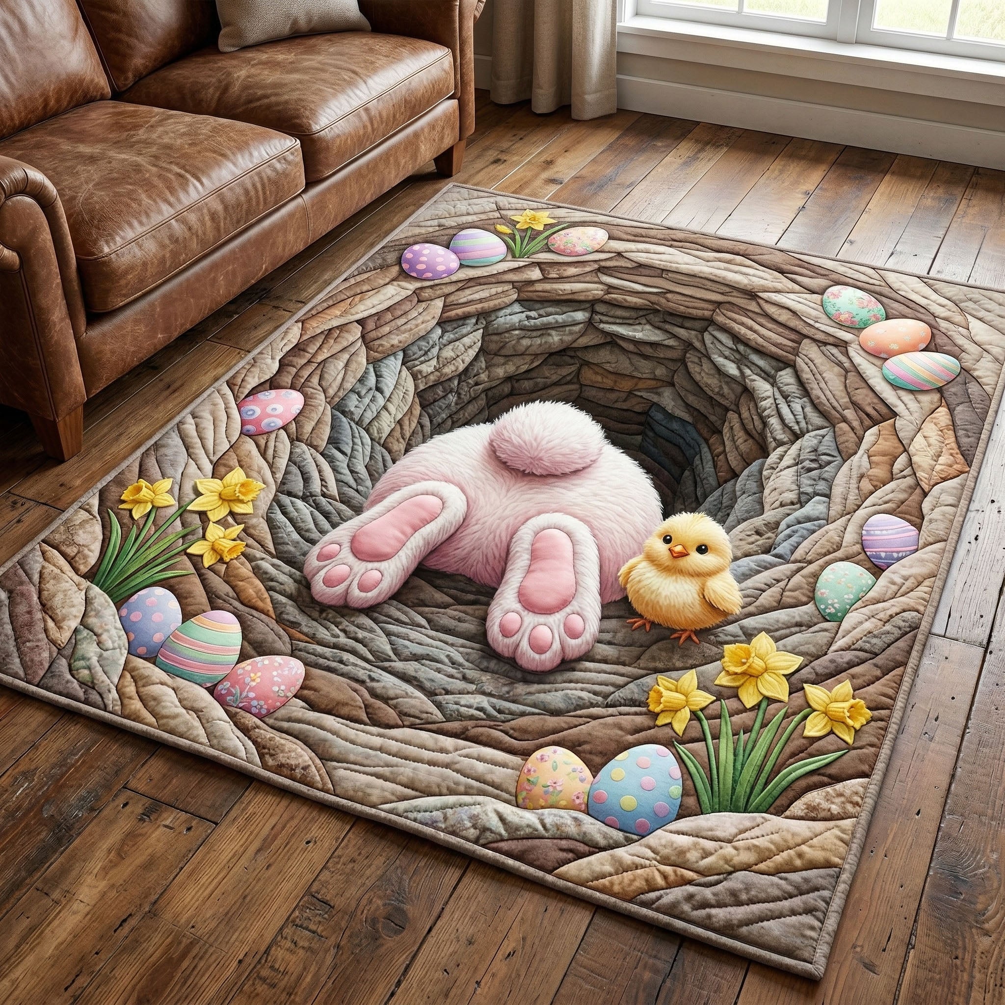 Bunny Burrow area rug in a living room