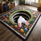 Bunny Burrow Escape area rug in a living room
