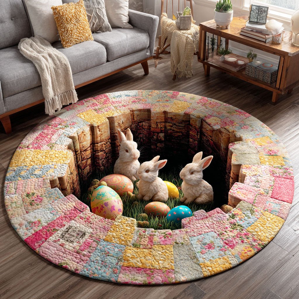 Bunny Egg Garden Round Mat Rug - washable non-slip printed rug