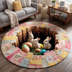 Bunny Egg Garden Round Mat Rug - washable non-slip printed rug
