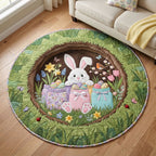 Bunny Egg Garden Quilted Round mat Round Mat Rug - washable non-slip printed rug