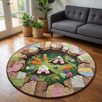 Bunny Garden Round Mat Rug - washable non-slip printed rug